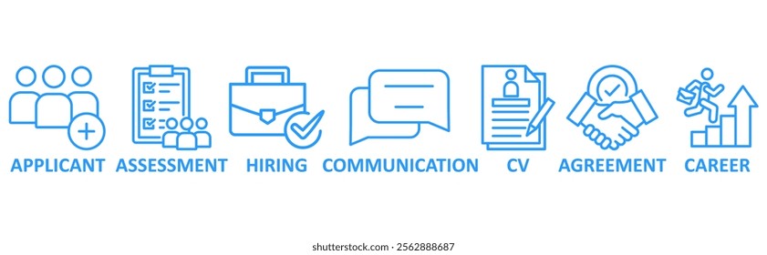 Job Interview icon set illustration concept with icon of applicant,assessment,hiring,communication,cv,agreement,career