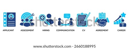 Job interview icon set vector illustration concept relate to applicant, assessment, hiring, communication, cv, agreement and career