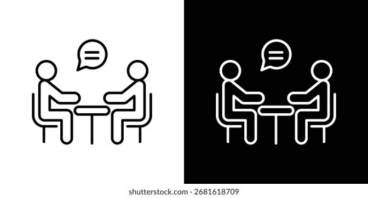 Símbolo de linha fina do ícone de entrevista de emprego em fundo branco. Ilustração editável do vetor de traçado
