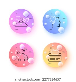 Job interview, Idea and Delivery minimal line icons. 3d spheres or balls buttons. Loyalty card icons. For web, application, printing. Accepted worker, Professional job, Truck route. Vector