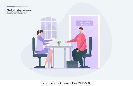 Job interview illustration, Submit CV, apply job document, freelancer or job seeker looking for a new job