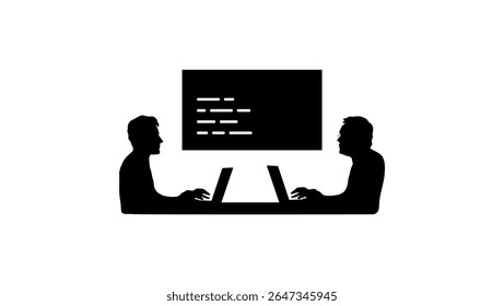 Bewerbungsgespräch mit IT, schwarz, einzelne Silhouette