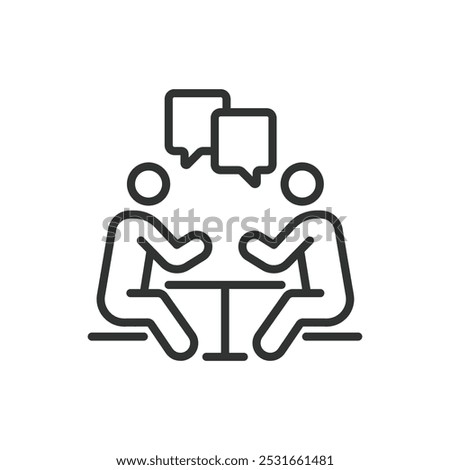 Job interview, in line design. Job interview, recruitment, candidate, interview process, employment, hiring, resume, HR on white background vector. Job interview editable stroke icon