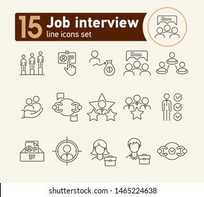 Job interview line icon set. Candidate rate, selection, team. Human resource concept. Can be used for topics like career, recruitment, selection