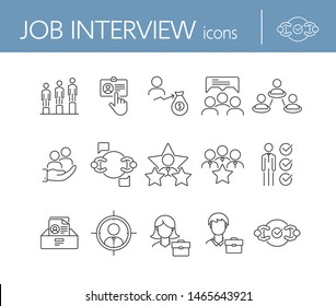 Job interview line icon set. Candidate rate, selection, team. Human resource concept. Can be used for topics like career, recruitment, selection