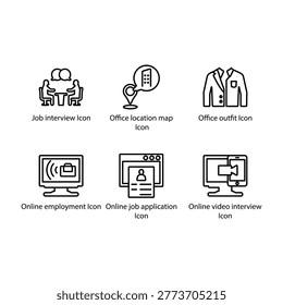 Job interview, location map, Office outfit, employment, job application, video interview, icon