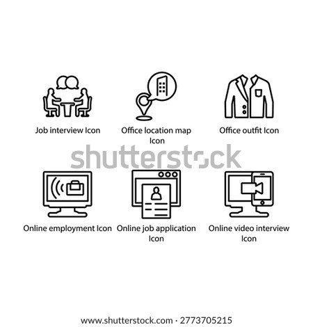 Job interview, location map, Office outfit, employment, job application, video interview, icon