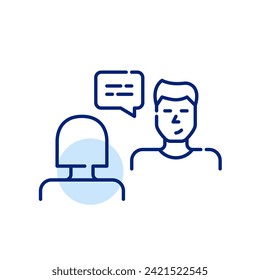 Job interview. Male candidate presenting his qualification to female human resources employee. Pixel perfect icon
