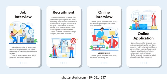 Juego de banner de aplicación móvil para entrevista de trabajo. Idea de empleo