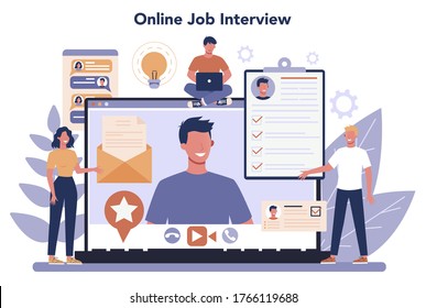 Job interview online service or platform. Idea of employment and hiring. Online interview. Recruitment manager searching. Isolated flat vector illustration