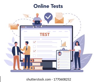 Job interview online service or platform. Idea of employment and hiring. Online test. Recruitment manager searching. Isolated flat vector illustration