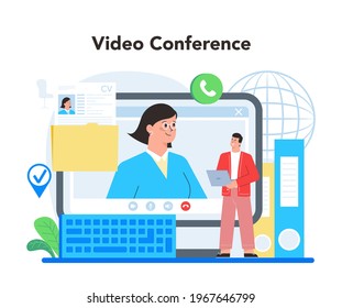 Job interview online service or platform. Idea of employment