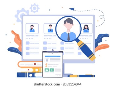 Job Interview Online Service or Platform, Candidate and HR Manager. Business Man or Woman at Table, Vector Illustration For Conversation, Career, Human Resource Concept