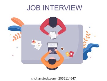 Servicio o Plataforma de Entrevista en Línea de Trabajo, Candidato y Gestor de Recursos Humanos. Hombre o mujer de negocios en la mesa, Ilustración vectorial para conversación, carrera, concepto de recursos humanos