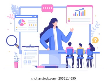 Job Interview Online Service or Platform, Candidate and HR Manager. Business Man or Woman at Table, Vector Illustration For Conversation, Career, Human Resource Concept
