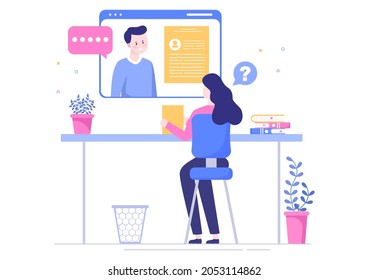 Job Interview Online Service or Platform, Candidate and HR Manager. Business Man or Woman at Table, Vector Illustration For Conversation, Career, Human Resource Concept