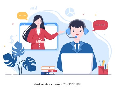 Job Interview Online Service or Platform, Candidate and HR Manager. Business Man or Woman at Table, Vector Illustration For Conversation, Career, Human Resource Concept