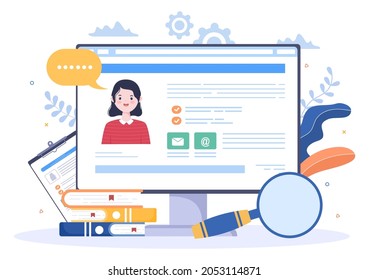 Job Interview Online Service or Platform, Candidate and HR Manager. Business Man or Woman at Table, Vector Illustration For Conversation, Career, Human Resource Concept