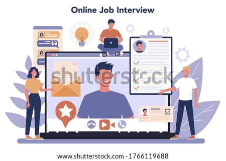 Job interview online service or platform. Idea of employment and hiring. Online interview. Recruitment manager searching. Isolated flat vector illustration
