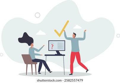 Job interview questions and candidate experience check .Human resources work process with CV evaluation, skill and qualification expertise using conversation .flat characters.