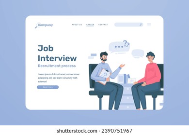 Ilustración del proceso de contratación de la entrevista de trabajo en el diseño de la página de inicio