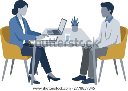 Job interview session with woman taking notes from candidate