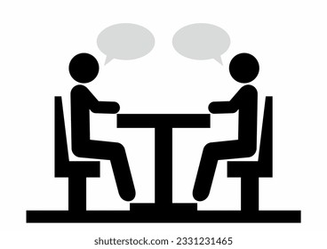 job interview, sitting talking people with bubble, web symbol, black icon, vector illustration	