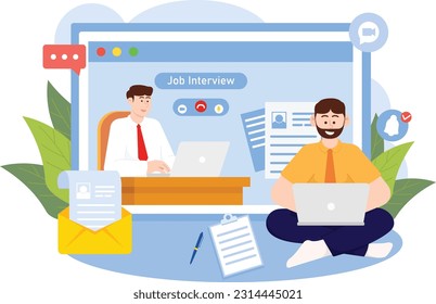 Job Interview Through Online Video Call  Illustration