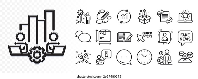 Job interview, Time and Startup line icons for web app. Glare of light effect. Message icon. Pack of Box size, Update data, Teamwork chart pictogram icons. Keywords, Inspect, Feedback signs. Vector