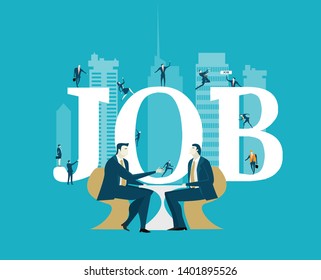Job interview.  Two business man negotiating and signing a contract for the position in the City
