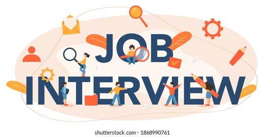 Job interview typographic header. Idea of employment and hiring. Recruitment manager searching. HR manger occupation. Isolated flat vector illustration