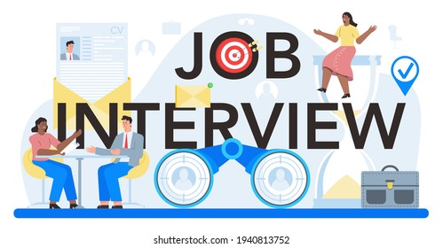 Job interview typographic header. Idea of employment and hiring procedure.