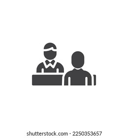 Job interview vector icon. filled flat sign for mobile concept and web design. Two person at desk glyph icon. Symbol, logo illustration. Vector graphics