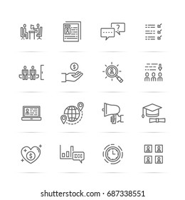 job interview vector line icons, minimal pictogram design, editable stroke for any resolution