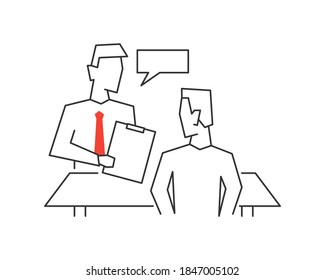 Ilustración de esquema vectorial de entrevista de trabajo. Concepto de recursos humanos