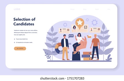 Job interview web banner or landing page. Idea of employment and hiring. Recruitment manager searching. Isolated flat vector illustration