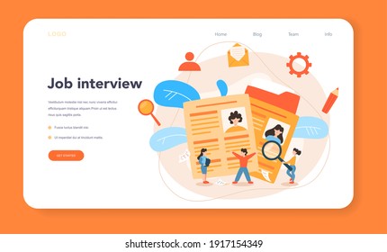 Job interview web banner or landing page. Idea of employment and hiring. Recruitment manager searching. HR manger occupation. Isolated flat vector illustration