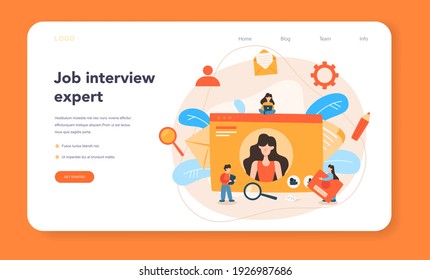 Job interview web banner or landing page. Idea of employment and hiring. Recruitment manager searching. HR manger occupation. Isolated flat vector illustration