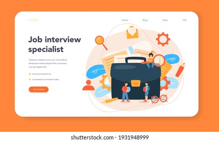 Job interview web banner or landing page. Idea of employment and hiring. Recruitment manager searching. HR manger occupation. Isolated flat vector illustration