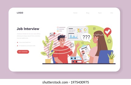Job interview web banner or landing page. Idea of employment and hiring. Recruitment manager searching. Isolated flat vector illustration