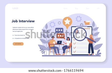 Job interview web banner or landing page. Idea of employment and hiring. Recruitment manager searching. Isolated flat vector illustration