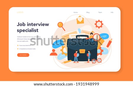 Job interview web banner or landing page. Idea of employment and hiring. Recruitment manager searching. HR manger occupation. Isolated flat vector illustration