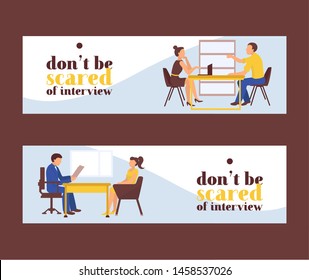 Job interview women vector illustration. Jobseeker and employer sit at the table and talk. Good impression. Thumbs up Working situation, recruitment or hiring on job interview.
