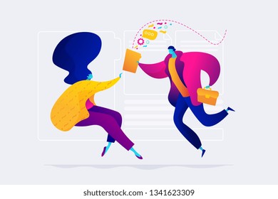 Job interview, working experience, recruitment, job application concept. Vector isolated concept illustration. Small heads and huge legs people. Hero image for website.