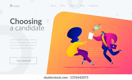 Bewerbungsgespräch, Berufserfahrung, Einstellung, Bewerbungskonzept. Website-Homepage-Interface-UI-Vorlage. Landing-Webseite mit Infografik-Konzept-Helden-Kopfbild.