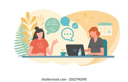 A job interview. A young woman answers the questions of a human resources specialist