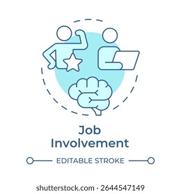 Job involvement soft blue concept icon. Remote work. Professional growth, problem solving. Round shape line illustration. Abstract idea. Graphic design. Easy to use in article, blog post
