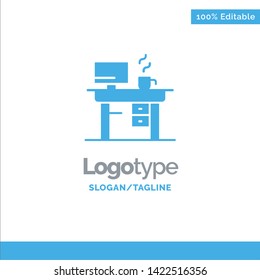 Job, Laptop, Office, Working Blue Solid Logo Template. Place for Tagline