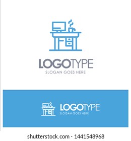 Job, Laptop, Office, Working Blue outLine Logo with place for tagline