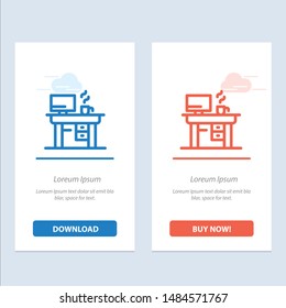 Job, Laptop, Office, Working  Blue and Red Download and Buy Now web Widget Card Template. Vector Icon Template background